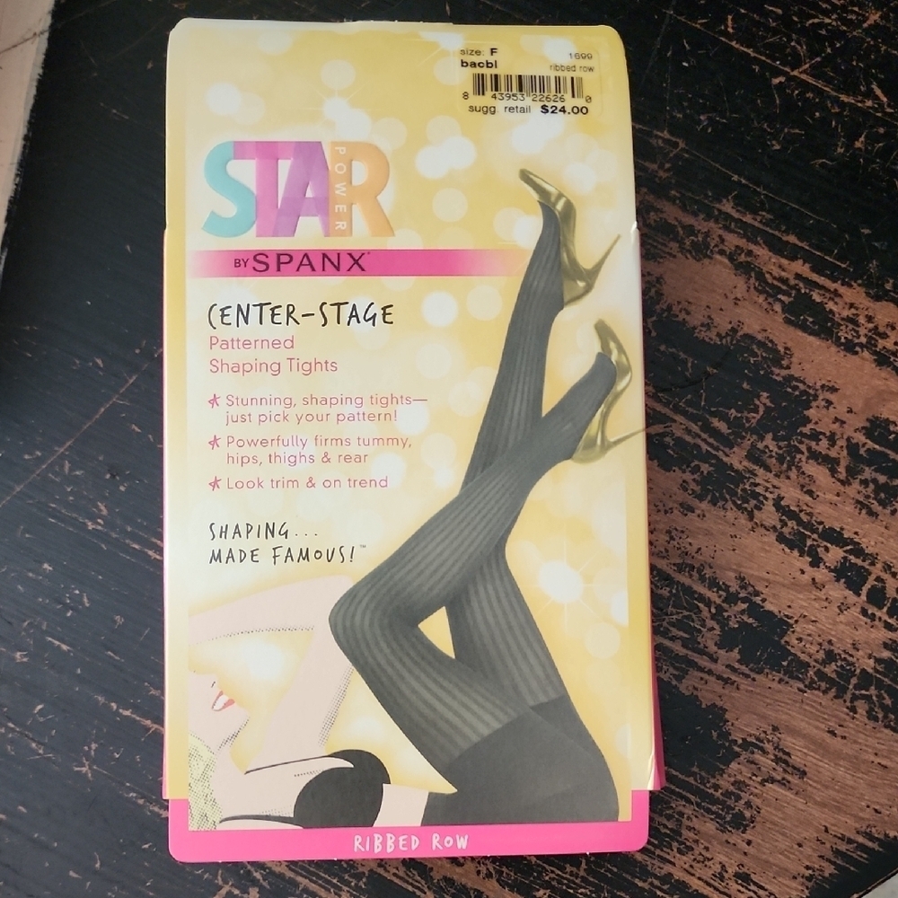 Star Power By Spanx Patterned Shaping Tight Size E/F Ribbed Row Black High Waist